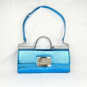 Rare New Dolce & Gabbana 90’s Sicily Metallic Croc-Embossed Shoulder Bag